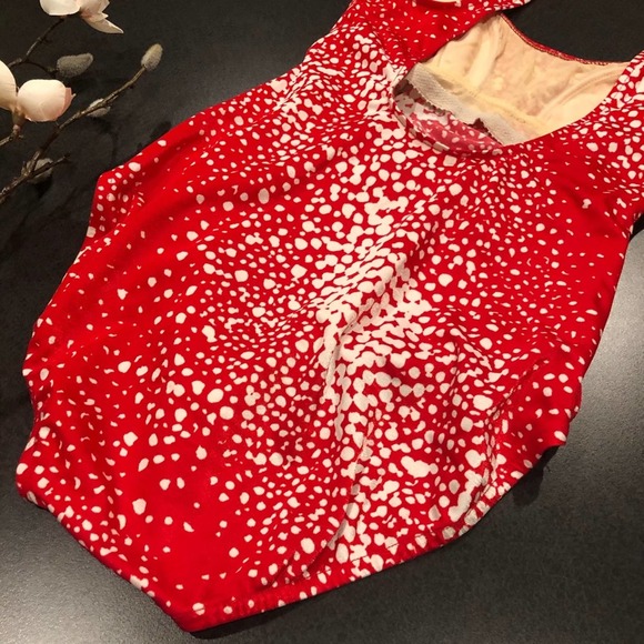 Vintage Mainstream Bow Front Red White Dot One Piece Swimsuit USA 80s 90s - Picture 7 of 13